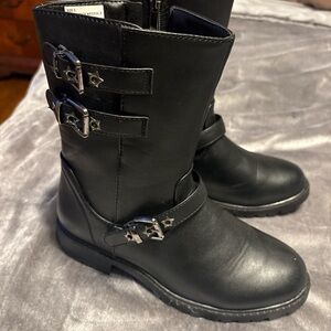 Fashion Nova Black Kids Boots with Silver Buckles